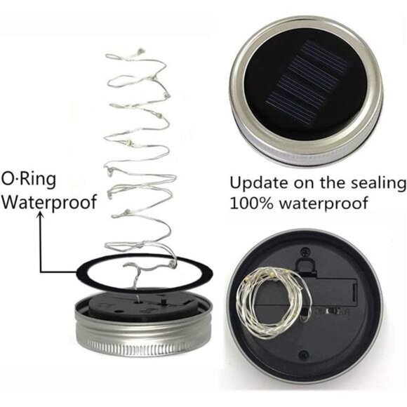 Solar Mason Jar Lights, 6 Pack 10 LED Jar Lid String Lights with 6 Hangers - Picture 5 of 7